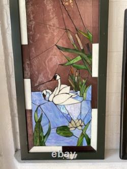 Stained Glass Hanging Panel Of Swan Vintage, Hand Cut Stained Glass Handmade