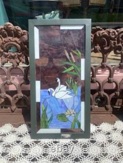 Stained Glass Hanging Panel Of Swan Vintage, Hand Cut Stained Glass Handmade