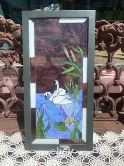 Stained Glass Hanging Panel Of Swan Vintage, Hand Cut Stained Glass Handmade