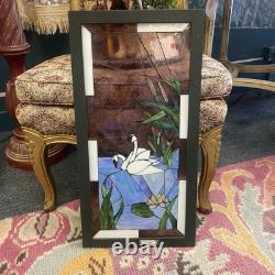Stained Glass Hanging Panel Of Swan Vintage, Hand Cut Stained Glass Handmade
