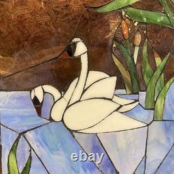 Stained Glass Hanging Panel Of Swan Vintage, Hand Cut Stained Glass Handmade