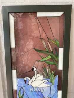 Stained Glass Hanging Panel Of Swan Vintage, Hand Cut Stained Glass Handmade