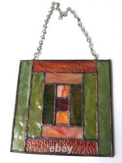 Stained Glass Hanging Window Panel Geometric Vintage Deco Style