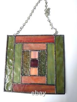 Stained Glass Hanging Window Panel Geometric Vintage Deco Style
