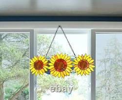 Stained Glass Hanging Window Panel Sunflower Floral Suncatcher Tiffany Style 22