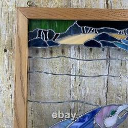 Stained Glass Hanging Window Panel Trout Fish Dragonfly Stream FLAW