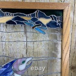 Stained Glass Hanging Window Panel Trout Fish Dragonfly Stream FLAW