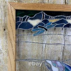 Stained Glass Hanging Window Panel Trout Fish Dragonfly Stream FLAW