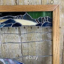 Stained Glass Hanging Window Panel Trout Fish Dragonfly Stream FLAW