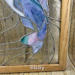 Stained Glass Hanging Window Panel Trout Fish Dragonfly Stream FLAW