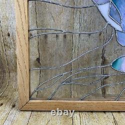 Stained Glass Hanging Window Panel Trout Fish Dragonfly Stream FLAW