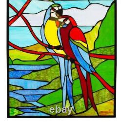 Stained Glass Happy Parrots Colorful Window Panel Suncatcher Window Panel 25x18