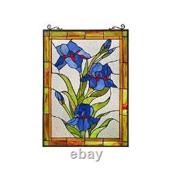 Stained Glass Iris Floral Flower Design Tiffany Style Hanging Window Panel