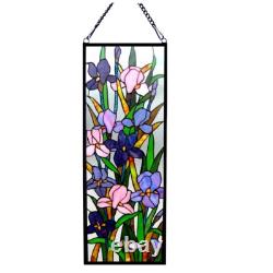 Stained Glass Iris Floral Flower Design Tiffany Style Hanging Window Panel