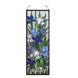 Stained Glass Iris Floral Flower Design Tiffany Style Hanging Window Panel