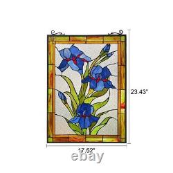 Stained Glass Iris Floral Flower Design Tiffany Style Hanging Window Panel