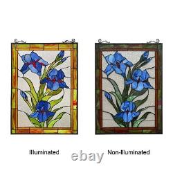 Stained Glass Iris Floral Flower Design Tiffany Style Hanging Window Panel