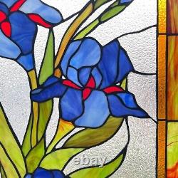 Stained Glass Iris Floral Flower Design Tiffany Style Hanging Window Panel