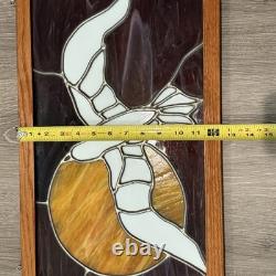 Stained Glass Leaded Hanging Panel Wooden Frame 24x12 Dove Against A Sun