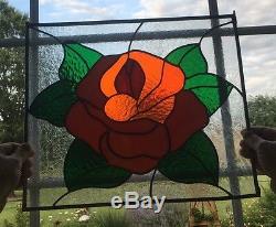 Stained Glass Leaded Window Panel- Textured and patterned Rose Blossom