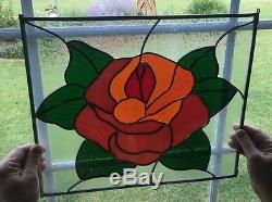 Stained Glass Leaded Window Panel- Textured and patterned Rose Blossom