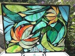 Stained Glass Lily Peonies Flowers Mosaic Window Panel Transom OOAK