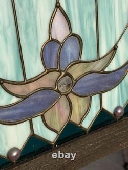 Stained Glass Lotus Flower Window Panel Suncatcher Hangin Wood Frame Art Nouveau