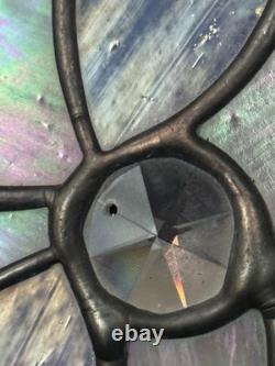 Stained Glass Lotus Flower Window Panel Suncatcher Hangin Wood Frame Art Nouveau