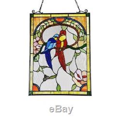 Stained Glass Love Birds Window Panel Handcrafted Tiffany Style 24.6 H x 17.7 W