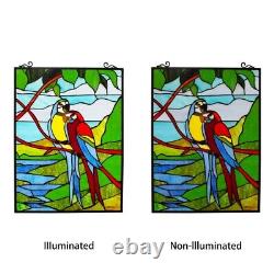Stained Glass Macaw Love Birds Tiffany Style Window Panel 18x25 ONE THIS PRICE