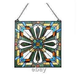 Stained Glass Mission Design Panel Handcrafted Tiffany Style 20H