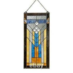 Stained Glass Mission Window Door Panel Handcrafted Tiffany Style 9 X 19.5