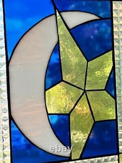 Stained Glass Moon And Star Window Panel Handcrafted USA