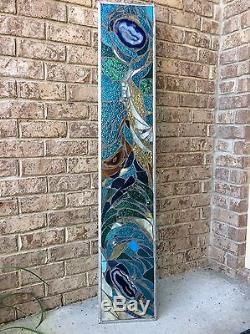 Stained Glass Mosaic Panel Transom w Brazilian Agates Abstract OOAK