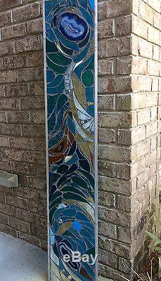 Stained Glass Mosaic Panel Transom w Brazilian Agates Abstract OOAK