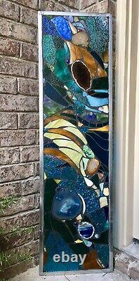 Stained Glass Mosaic Window Abstract Contemporary Panel OOAK