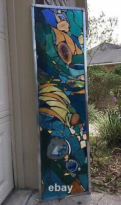 Stained Glass Mosaic Window Abstract Contemporary Panel OOAK