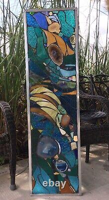 Stained Glass Mosaic Window Abstract Contemporary Panel OOAK