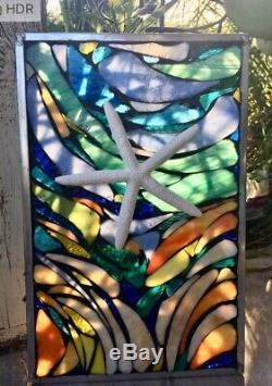 Stained Glass Nautical Starfish Ocean Mosaic Window Suncatcher Panel OOAK