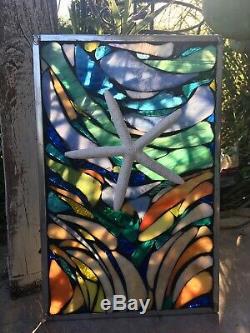 Stained Glass Nautical Starfish Ocean Mosaic Window Suncatcher Panel OOAK