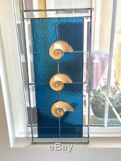 Stained Glass Nautilus Sea Shell Beach Ocean Suncatcher Panel Blue 22.5 /10.25