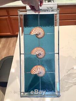 Stained Glass Nautilus Sea Shell Beach Ocean Suncatcher Panel Blue 22.5 /10.25