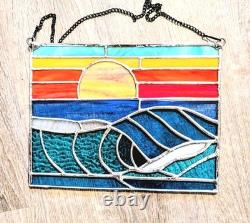 Stained Glass Ocean Seascape Panel, Nautical Themed Suncatcher, 10W By 8H