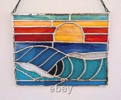 Stained Glass Ocean Seascape Panel, Nautical Themed Suncatcher, 10W By 8H