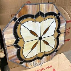 Stained Glass Octagon 34 Window Panel Geometric Design Brown Vintage MCM Retro