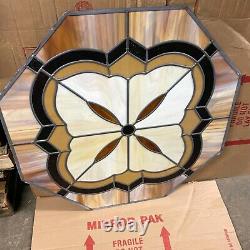 Stained Glass Octagon 34 Window Panel Geometric Design Brown Vintage MCM Retro