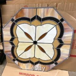 Stained Glass Octagon 34 Window Panel Geometric Design Brown Vintage MCM Retro