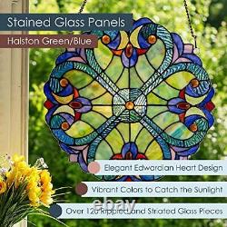 Stained Glass Panel 12 H Window Suncatcher Window Halston Green/Blue