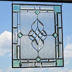 Stained Glass Panel 24.5 x 20.5 Geometric Beveled Design