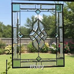 Stained Glass Panel 24.5 x 20.5 Geometric Beveled Design